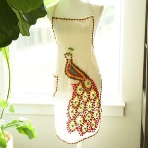 Vintage Handmade Embroidered Peacock Apron